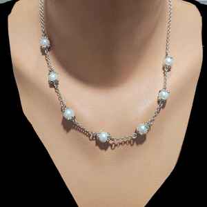 Collar de Perlas de Plata de Ley 925 con Elegante Diseño de Cadena, 42 cm de Largo, 13.4 g de Peso, para Mujer - Product Image 3