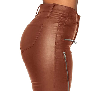 Pantalones de cuero ligeros de fabricación profesional para mujer 2025 nuevo estilo de ropa de calle pantalones de cuero de Color sólido para mujer - Product Image 5