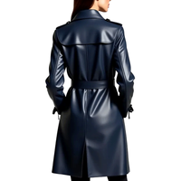 Manteau long d'hiver pour femme en cuir véritable de qualité supérieure, coupe ajustée, noir, respirant, écologique, séchage rapide, doublure en cachemire, détails brodés
