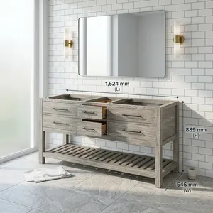 Mueble de Baño Flotante de Madera Sólida, Estilo Moderno y Minimalista, con Doble Lavabo de Piedra Natural, para Proyectos de Hoteles y Villas - Product Image 3