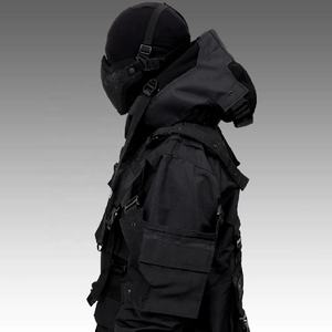 2026 Wholesale Custom Techwear Fashion Jacket for Men Breathable Black Hooded Waterproof Streetwear Windbreaker Jacket for Men - Product Image 4