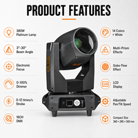 Projecteur mobile Sharpy Beam Spot RGBW 20R 380W avec contrôle DMX512, Ra90 CRI, durée de vie de 20 000 heures pour les parcs à thème et les scènes