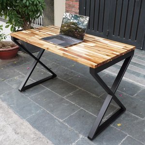 Escritorio para computadora de madera de acacia de 120x60 cm con patas HBWD022, requiere ensamblaje, XConcept - Product Image 4