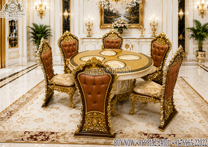 Mesa de Comedor Ovalada de 8 Plazas Tallada a Mano de Primera Calidad con Sillas Tapizadas en Terciopelo, Conjunto de Mesa de Desayuno Estilo Rococó - Product Image 5