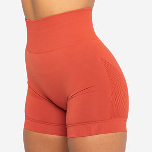 Shorts Deportivos Elásticos de Cintura Alta Personalizados para Mujer, Transpirables, de Spandex/Poliéster, Ajustados, para Gimnasio, Yoga, Correr, Color Sólido - Product Image 4