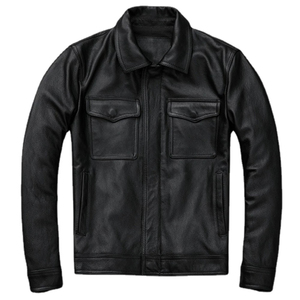 Veste en cuir pour homme tendance de l'hiver, à col montant et logo frontal, nouvelle mode, coupe-vent - Product Image 5