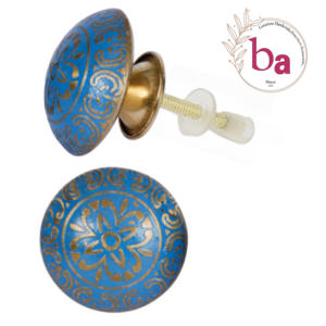 Turquoise foncé or fleur laiton boutons poignées tire exportation qualité gravé marocain main travail armoires tiroirs armoires cuisine - Product Image 1
