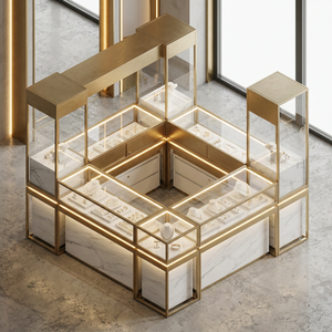 Vitrina de Joyería LED Más Vendida en 2026, Vitrina de Vidrio Templado Dorado Personalizada para Tienda de Joyería, Muebles Comerciales para Sala de Exhibición - Product Image 4