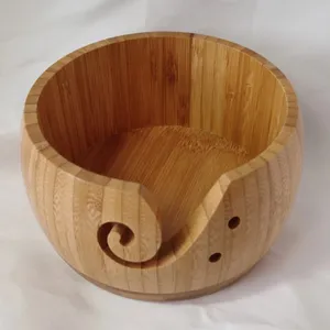 India handicraft Handmade Wooden Yarn Bowl Yarn Holder Knitting wool Yarn Ball Bowl with natural wood sewing and needle