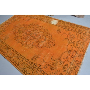 Vintage Turkish Rug Classic Orange Patchwork Design 5.8 X 8.9ft Large Area Wool Flat Weave for Living Room Latex Backed - Product Image 4