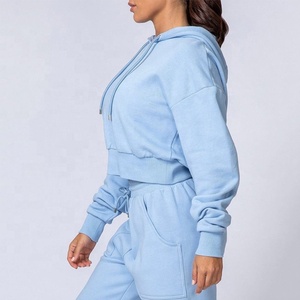 Women Custom Hot Gym Crop <b>Hoodie</b> and Joggers Drop Shoulder Oversize <b>Workout</b> Tracksuit - Product Image 3