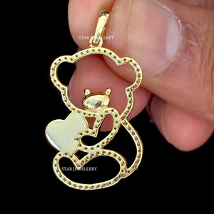 14K Sólido Natural Diamante Teddy Colgante Joyería Fina. - Product Image 2