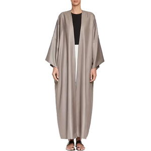 2024 mode 2 pièces ensemble femmes traditionnel islamique robe ouvert Cardigan couleur assortie soie intérieur Slip traditionnel musulman vêtements - Product Image 4