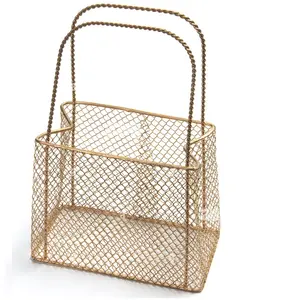 Gold Wire Basket For Kitchen Fruits And Home Beverages Storage Metal Storage Basket Container High Quality Basket