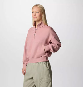 Femmes Terry manches longues surdimensionné demi-fermeture éclair sweats à capuche hiver pull sweats 100% coton avant Logo Streetwear OEM - Product Image 2