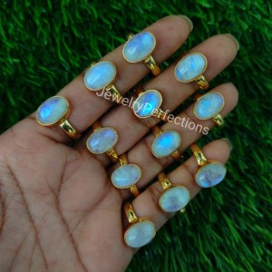 แหวนมูนสโตนสีรุ้งชุบทอง14K 925ละเอียดอ่อนเครื่องประดับแฟชั่นที่กำลังมาแรงของขวัญสำหรับงานแต่งงานที่น่ารักขายส่ง - Product Image 2