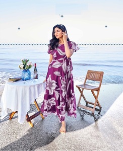 Robe longue imprimée en georgette lourde avec motif manches fantaisie pour vente en ligne - Product Image 6