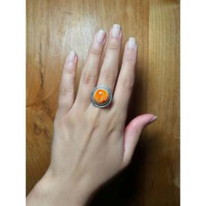 Dane Skeets <b>Statement</b> Boho <b>Ring</b> with Spiny Oyster & Turquoise 14k Platinum Size 6.75 Everyday Wear - Product Image 5