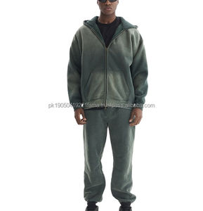 Survêtements à lettres grande taille Saison d'hiver 100% coton respirant OEM personnalisé Streetwear Hommes Sweat-shirt à fermeture éclair uni Pantalon de survêtement - Product Image 1