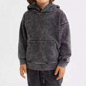 Haute Qualité Mode Printemps Designer Vintage Lavé Noir Couleur Bébé Garçon À Capuche Ensembles Survêtement Pour Enfants - Product Image 6