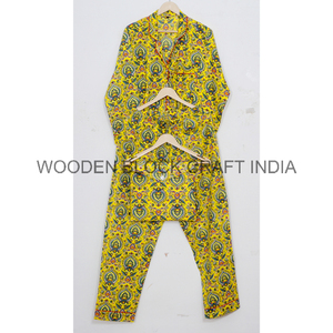 Nueva moda Floral y Sanganeri estampado camisón hermoso algodón tejido botón pijamas para verano-Jaipuri estampado ropa de dormir - Product Image 5