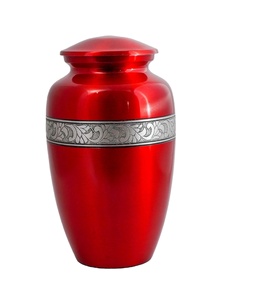 Urna de cremación de aluminio grabada en plata para cenizas humanas Adulto-Urna de almacenamiento de cenizas conmemorativas funerarias hechas a mano-Bolsa incluida roja - Product Image 1
