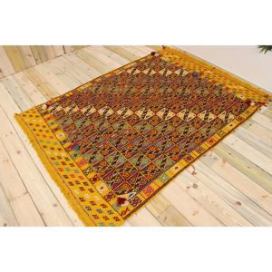 Tapis vintage, tapis de sol de 5,1 x 6,9 pieds, tapis turc en laine jaune camouflage - Product Image 1
