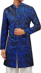 Abrigo Sherwani étnico real para hombre, Kaftan Zari Work Kameez, cuello mandarín brillante para bodas, fiestas festivas, indio pakistaní - Product Image 5