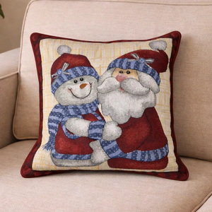 Cojín Navideño de Jacquard de Algodón y Poliéster con Relleno de Fibra de Poliéster 100%, Estilo Moderno, con Diseño de Santa Claus y Muñeco de Nieve - Product Image 1