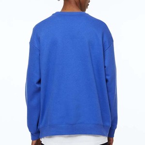 Color azul liso de gran tamaño ropa de hombre sudaderas con capucha manga larga transpirable cuello redondo pulóver algodón sudadera básicos - Product Image 6