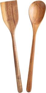 Utensilios de madera de lujo Juego de cucharas de cocina de 2 piezas Cucharas de madera multiusos hechas a mano para cocinar y servir ensalada - Product Image 2