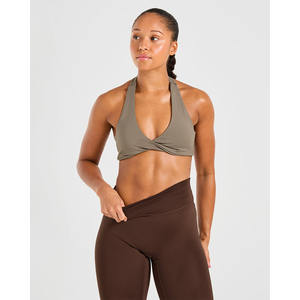 Soutien-gorge de sport dos nu marron moka avec encolure en V décolleté dos ouvert et soutien-gorge de sport fitness pour femme adulte à fort impact - Product Image 6