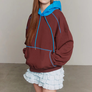 เสื้อฮู้ดดี้ผู้หญิงแบบสวมหัวทรงโอเวอร์ไซส์  ผ้าถักลายบล็อกสีสันสดใส  สำหรับฤดูหนาว  ออกแบบโลโก้ OEM ได้ตามต้องการ  ผ้าโพลีเอสเตอร์/คอตตอนเนื้อหนา  ดีไซน์ด้านหน้า - Product Image 5