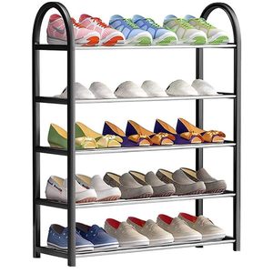 Scarpiera a 5 livelli nera/grigio metallo/plastica 67x19x82cm 15-20 paia di riporre le scarpe - Product Image 1