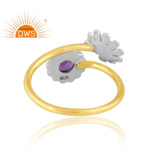 Bague en argent sterling au design unique, plaqué or 18 carats, améthyste naturelle, pierre précieuse, fournisseur de bijoux au design personnalisé - Product Image 2