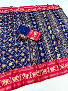 ผ้าไหมพัตตาลาคุณภาพดีเยี่ยม สวยงาม นุ่มลื่น พร้อมขอบผ้าไหมวิสโคสแบบกัดวาล  สำหรับผู้หญิง  แบบอินเดีย - Product Image 2