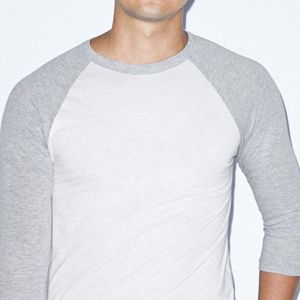 Camiseta raglán de béisbol Ultrasoft Slim Fit-50% Algodón 50% poliéster, 200 gsm, ligera, manga 3/4, blanco y gris jaspeado - Product Image 5