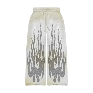 Custom Embroidery Cotton Fleece Sweatpants Wholesale Customize Distressed <b>Flared</b> Pants <b>Trousers</b> - Product Image 3