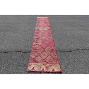2.2x13.6 ft Vintage Turkish Rug, <b>Runner</b> Rug, <b>Red</b> Herki Floral Rug - Product Image 1