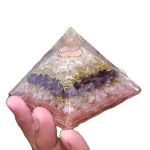 Amethyst Orgonit Pyramide Orgon Energie Quarz Kristall Rose Edelstein Natürlicher Halbe del stein Geschnitztes Heil kristall rosa