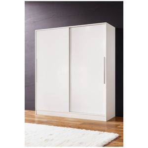 Zambak Modern Sliding <b>White</b> Wardrobe with 11 Shelves 2 Drawers Matt Finish Easy Assembly for Narrow Spaces Hotels Small Bedrooms - Product Image 1