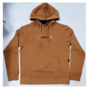 Sweat à capuche formel pour homme avec poche kangourou en polaire polyester/coton avec intérieur brossé, cordon de serrage, imprimé en relief en caoutchouc, uni teint - Product Image 1