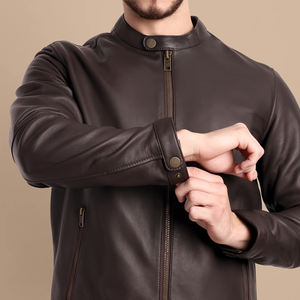 เสื้อแจ็กเก็ตหนังแท้สำหรับผู้ชายแบบคลาสสิกออกแบบได้ตามต้องการเสื้อแจ็กเก็ตมอเตอร์ไซค์ทรงสลิมฟิตมีสไตล์ - Product Image 5