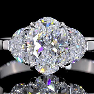 1.53 Cts 14K White Gold Oval Shape Three <b>Stone</b> Engagement Ring Luxury Handcrafted Bridal Diamond Jewelry - Product Image 2