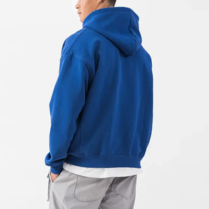 เสื้อฮู้ดผู้ชายผ้าฟลีซหนาน้ำหนักมาก 100% ผ้าฝ้าย สีน้ำเงิน ซิปหน้า พิมพ์ลายโลโก้ตามสั่ง คุณภาพสูง ขายดีอันดับต้นๆ สำหรับฤดูใบไม้ร่วง รับผลิตแบบ ODM - Product Image 2