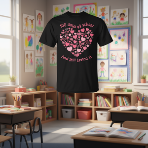 Maglietta per il 100° Giorno di Scuola con 100 Cuori Arcobaleno, Design Promozionale Personalizzabile - Product Image 3