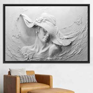 Toile imprimée avec portrait de femme en 3D élégant - Décoration moderne, TOILE ENCARTÉCHÉE NOIRE - Product Image 1