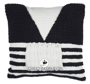 Ithl ปลอกหมอนอิงผ้าคอตตอนทอมือปลอกหมอนปลอกหมอนสีดำและสีขาวตกแต่งบ้าน - Product Image 1