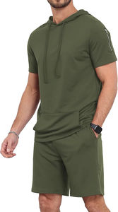 Men 2-Piece Autumn <b>Maternity</b> Eco-Friendly Tracksuit Set Short Sleeve Hooded Athletic <b>Hoodie</b> Shorts Sportswear Outfit Casual - Product Image 2