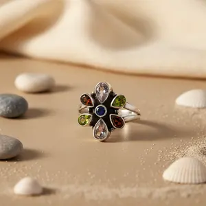 แหวนเงินแท้ 925 ประดับพลอยรูปดอกไม้ ดีไซน์ทันสมัย ฝังเพชร CZ สำหรับผู้หญิง ชุบทองแดง วัสดุหลัก ของขวัญ - Product Image 2